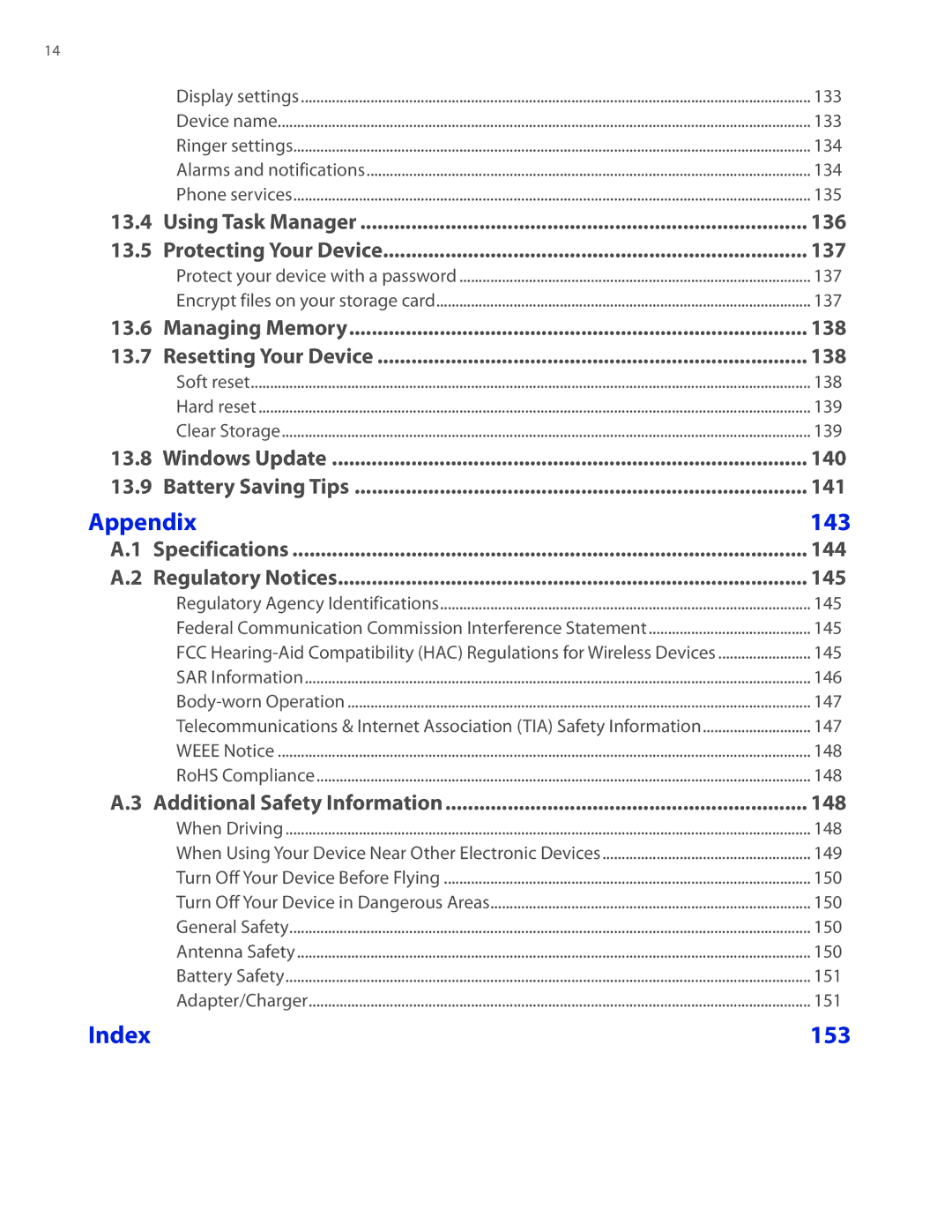 HTC DIAM400 user manual Index 153 